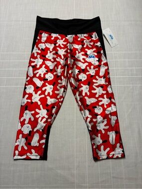 Lotus Leggings Red & Black Capri with Mickey Mouse White Glove Print